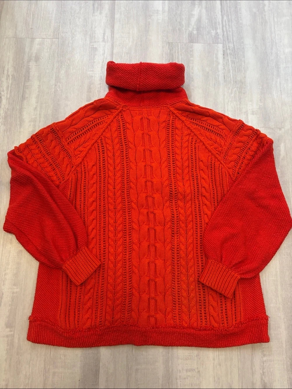 Free People Red Cable-Knit Half-Zip Turtleneck Sweater Wool Cotton